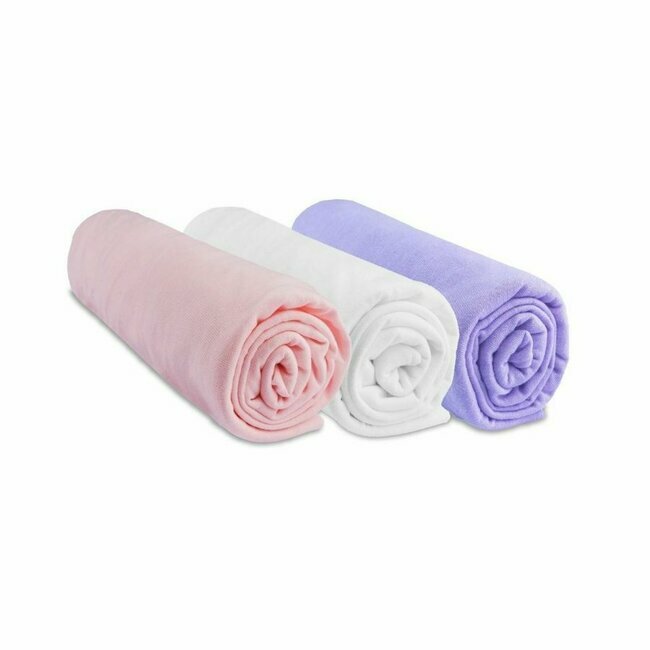 Lot de 3 draps housses coton - Rose Blanc Parme