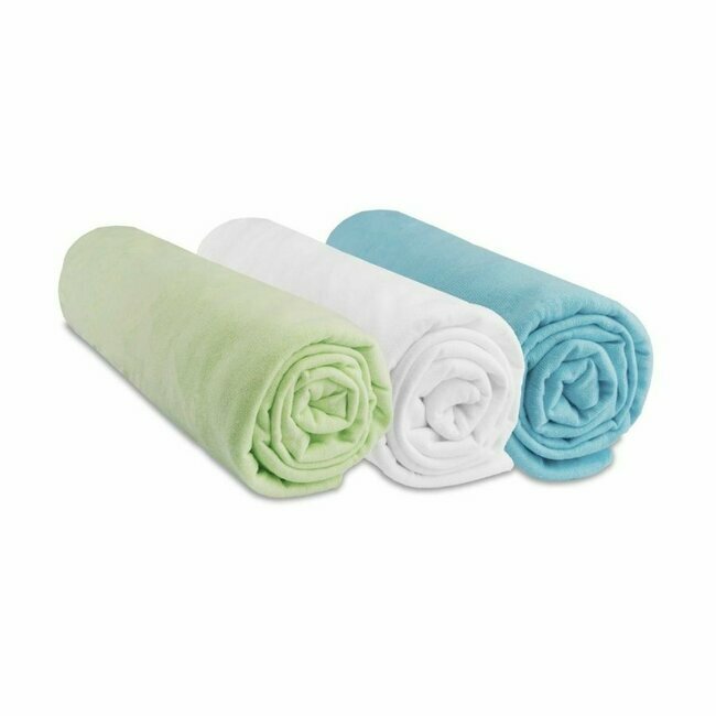 Lot de 3 draps housses coton - anis blanc turquoise