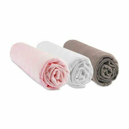 Lot de 3 draps housses viscose de bambou - rose blanc taupe