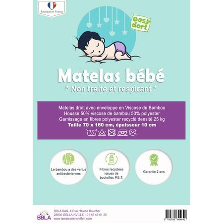 Matelas 70x160 Bambou pour Lit bébé 