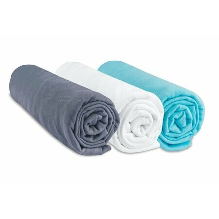 Lot de 3 draps housses coton - gris blanc turquoise
